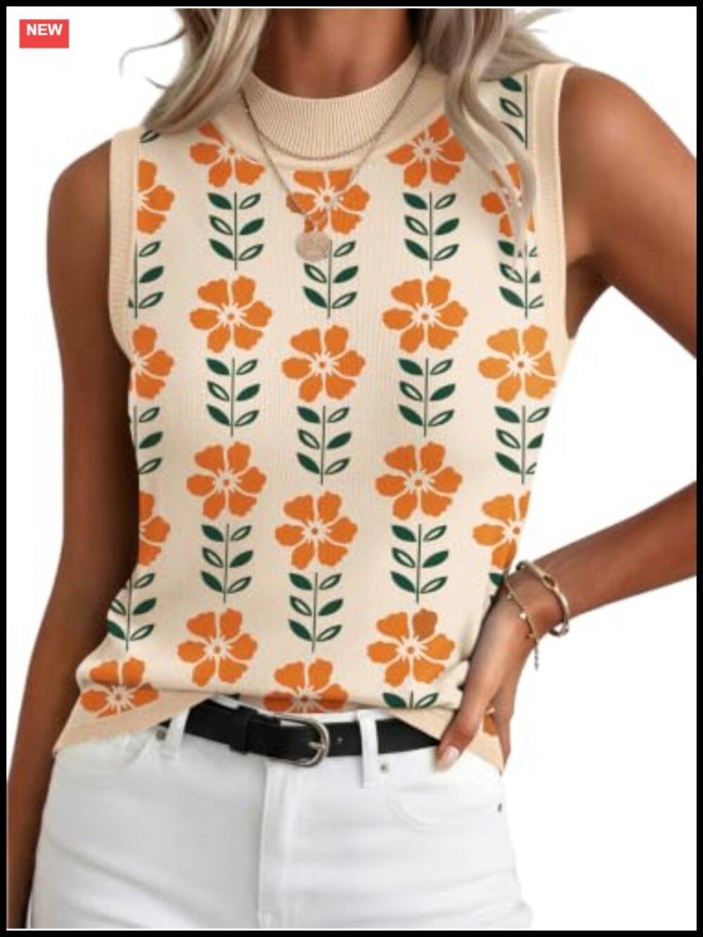Sleeveless Turtleneck Sweater Tank Top Business Casual Ribbed Knit